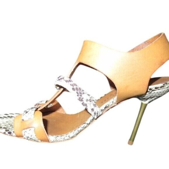 Pedro Garcia Mariel Python Embossed Vachetta Leather Pin Heels Sandals STUNNING! - Picture 7 of 16